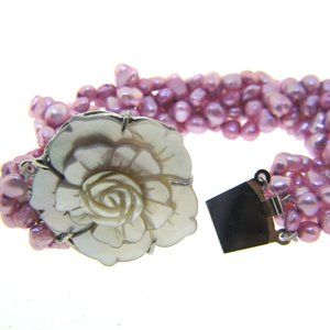 14k Fresh Water Pink  Bracelet Flower Brooch clasp.